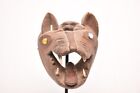 African Zoomorphic Chewa Wold Dog Mask Carved Wood Face Inlaid Eyes Tribal