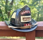 Early Vintage Hampton Beach Fd Nh Leather Cairns   Bros Ny Firefighter Helmet