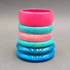 Vintage Lucite Bangle Bracelet Set Of 6 Pink Turquoise Swirl Mod Stack 8-9 