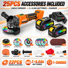 20v Brushless Cordless Angle Grinder 25pc Kit 2x6ah Batteries Charger For Dewalt