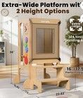 Montessori Foldable Wooden Learning Tower Step Stool  2-step  Adjustable  Beige