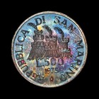 San Marino  1975  500 Lire  Silver - St  Marinus  Stonemason      Rainbow Toned 5