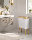 4 Gallon Slim Bathroom Trash Can With Lid White Gold Waste Basket Bin