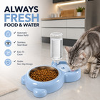 2 In 1 Dog Cat Food Water Bowl Automatic Water Dispenser Pet Feeder Blue