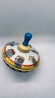 Vintage Tin Spinning Top Toy Circus Animals Train Wheels Blue Handle Used