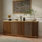 63  Fluted Sideboard  4-door Walnut Buffet Credenza  Gold Trim  Faux Marble Top