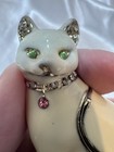 Vintage White Jeweled Enamel Kitty Cat Trinket Box