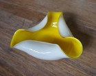 Vintage Mid Century Modern Triangular Yellow White Art Glass Bowl Rolled Rim