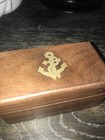 Nautical Wooden Box Appx 2 d X 4   l X 2 h Hinged Brass Inlaid Anchor   Trim