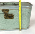 Vintage 1950s Train Case Aqua Blue Vanity Makeup Hard Shell Luggage
