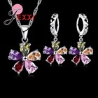 925 Sterling Silver Flower Cz Jewelry Set Pendant Necklace   Dangle Earrings