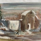 Primitive Painting On A Old Piece Of Wood -judy Doyle 2004 Winter Scene 29    Long