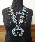 Huge Pansy Johnson Golden Hills Turquoise Squash Blossom Necklace   Earrings Set
