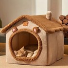 Dog House Kennel Pet Dog Cat Bed For Small Dogs Winter Warm Cat Bed Tea Brown