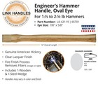 14  Sledge Engineers Hammer Handle 1 5 - 2 5 Lb 421-19 Op Link Hickory Oval Eye