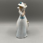 Vintage Porcelain Victorian Lady Woman Blue Dress Floral Hat Planter Bud Vase