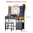 Makeup Vanity Desk With Large Mirror  Glass Top Vanity Table Set With Rgb Lights