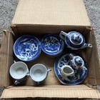 Vintage Blue Willow Little Hostess Porcelain Tea Set 24 Pcs  In Original Box