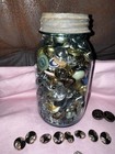 Huge Vintage Button Lot   2 Antique Blue Mason Jars Sewing Craft Hoard