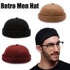 Men Retro Brimless Hat Skull Cap Sailor Cap Beanie Rolled Cuff Adjustable Solid