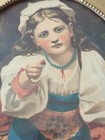 Gypsy Strawberry Girl Antique Old Oval Gold Carved Victorian Frame Pierre French