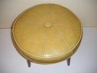 Vintage Mcm Round Yellow Footstool Ottoman With Wood Legs