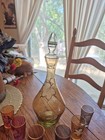 Varzesa Art Glass Liqueur Decanter 6 Glasses Monterrey  Mexico Multicolor Euc