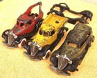 Vintage Hubley Cast Iron Terraplane Car Truck - Lot Of 3 - Towtruck Pickup Sedan