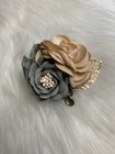 Camellia Flower Brooch Pin Clip Large Beige Blue Handmade Gift Wedding Birthday