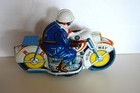 Vintage Police Department Patrol Tin Litho Friction Motorcycle Japan   8 Inches