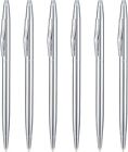 6 Pack Silver Slim Metal Ballpoint Pen  1mm Medium Point Black Ink Smooth