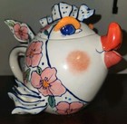 Diane 2002 Floral Fish Teapot Kissing Fish Ceramic Stoneware Whimsical Decor   