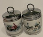 Set 4 Vintage Royal Worcester Egg Coddler Cups Birds Wren Finch Porcelain