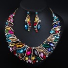 Statement Crystal Rhinestone Necklace Earrings Bridal Wedding Prom Jewelry Set
