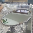 Vintage Oval Mirror Vanity Tray Braided Silver gold Tone Stylebuilt Rope Design