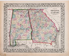 1867 Georgia - Alabama Map Original Mitchell Atlas Hand-colored Antique 