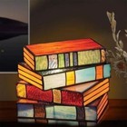 Stained Resin Stacked Books Lamp Night Light Table Desk Reading Book Light Night