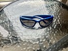 Men s Wrap Sunglasses Blue Plastic Frame Gray Tinted Lenses Uv400