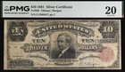 1891  10 Silver Certificate Pmg 20 Fr299 Red Seal Comment Free Holder