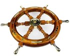 Ship Wheel Solid Wood 24 Inches Anchor   Strips With Brass Handles Wall Decor