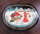 Vintage Russian Hand Painted Fedoskino Lacquer Box Trinket Jewelry Winter Water