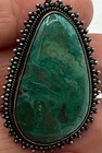 Vintage Sterling Silver 925 Large Chrysocolla Stone Pendant Pin Brooch Israel