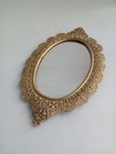 Vtg Mcm 50s Goldtone Filagree Mirror 6  Vanity Perfume Lipstick Tray Small Oval