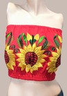 Mexican Embroidered Sunflower Strapless Women s Blouse Juvenile Crop Top S-m Red