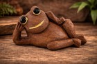 Vintage Hand Carved Wooden Frog Figure Reclining Folk Art Animal Decor 4   