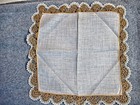 Vtg Hanky White Irish Linen Handmade Pink   White Lace Scallops  100