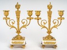 Antique French Gilded Bronze White Marble Fireplace Set Clock Candelabras 19th C