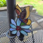 Vintage  Stained Glass Butterfly flower Artisan Lamp Plug In Night Light