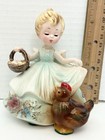 Josef Originals Farmer s Daughter Series Girl Eggs Basket Rooster Hen Repaired