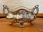 Antique Wmf Art Nouveau Silver Plated Oval Flower Dish bowl With Glass Lining